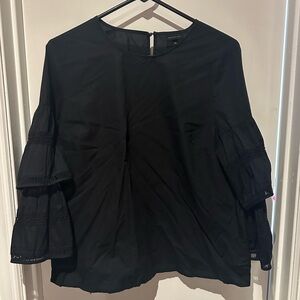 Who What Wear Double ruffle sleeve black top, Size Large